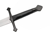  A close-up focusing on the black-coated crossguard and the texture of the leather wrap to show build quality.