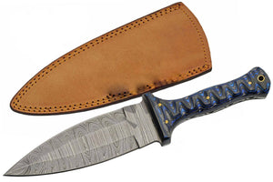 10.5" Blue Damascus Steel Spear Style Blade Hunting Knife