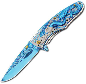 8" Blue Mermaid & Dolphin Ocean Sea Cool Pocket Knife (300399-BL)