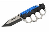 Brass Knuckle Assisted Trench Folding Combat Pocket Cool Knife For Sale (300459-BL) Open View
