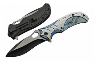 8" Bright Wildlife 3D Wolf Themed Assisted Cool Folding Pocket Knife