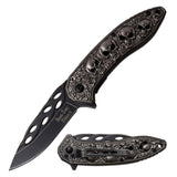 Dark Side Blades DS-A055SW Spring Assisted Knife – Stonewashed Skull Handle & 3.5" Drop Point Blade