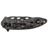 Dark Side Blades DS-A055SW Spring Assisted Knife – Stonewashed Skull Handle & 3.5" Drop Point Blade