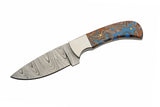 8.5" Damascus Steel Earth & Space Blue Orange Swirl Pattern Hunter Knife DM-1381