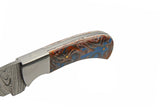 8.5" Damascus Steel Earth & Space Blue Orange Swirl Pattern Hunter Knife's Full Tang Blade DM-1381