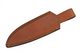 Brown leather sheath with stitching on a white background