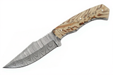 Handcrafted Damascus steel snowpeak hunter skinning knife with acrylic handle  on a white background