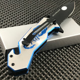 8" Scorpion Sting Blue & Silver Assisted Cool Pocket Knife