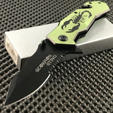 Opened 8" Scorpion Sting Green & Black Cool Pocket Knife