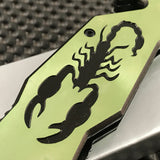8" Scorpion Sting Green & Black Cool Pocket Knife For Sale