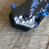 8” Breathing Fire Blue Dragon & Skulls Fantasy Folding EDC Pocket Knife