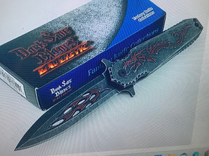 Dark Side Blades Ballistic Red Flames Dragon Folding Knife