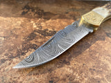Handmade Damascus Steel Stag Engraved Bolster Folding Knife