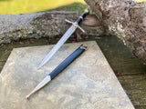 14" Medieval Silver & Black Fixed Blade Claymore Dagger W/ Scabbard