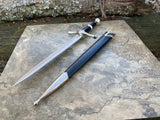 14" Medieval Silver & Black Fixed Blade Claymore Dagger W/ Scabbard