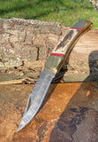 Damascus Folding Stag Handle Pocket Knife w/ Filework - Frontier Blades