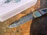 Damascus Folding Stag Handle Pocket Knife w/ Filework - Frontier Blades