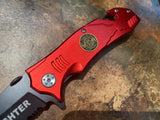 Fire Department Red Rescue Spring Assisted Tactical Folding Knife