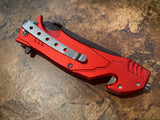 Fire Department Red Rescue Spring Assisted Tactical Folding Knife