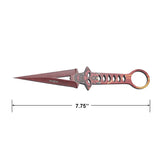 Japanese Red Oni Mask Perfect Point Kunai Thrower knife with measurements on a white background