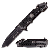 USMC "The Few The Proud" Spring Assisted Rescue Knife – Serrated Tanto Blade with Glass Breaker