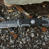 USMC "The Few The Proud" Spring Assisted Rescue Knife – Serrated Tanto Blade with Glass Breaker