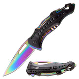 MTech USA Rainbow TiNi Blade with Integrated Carabiner & Multi-Tool Spring Assisted Knife