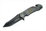 Folding knife with 'Navy' engraving on a white background