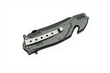 Navy folding everyday carry pocket knife with a metallic blade on a white background