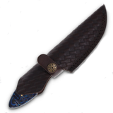 Real Damascus Steel Ocean Ripple Blue Hunting & Skinning Knife Sheathed View (DM-1358)