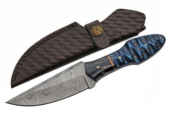 Real Damascus Steel Ocean Ripple Blue Hunting & Skinning Knife (DM-1358)