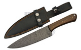 12" Handmade Damascus Steel Kitchen Knife Walnut Wood Handle & Genuine Leather Sheath