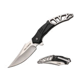 Tac Force TF-2023BK spring assisted tactical pocket knife with two tone trailing point blade and chrome skeletonized handle. 