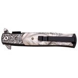 Tac-Force Speedster Stiletto - Damascus Etched White Mother of Pearl Folding Knife