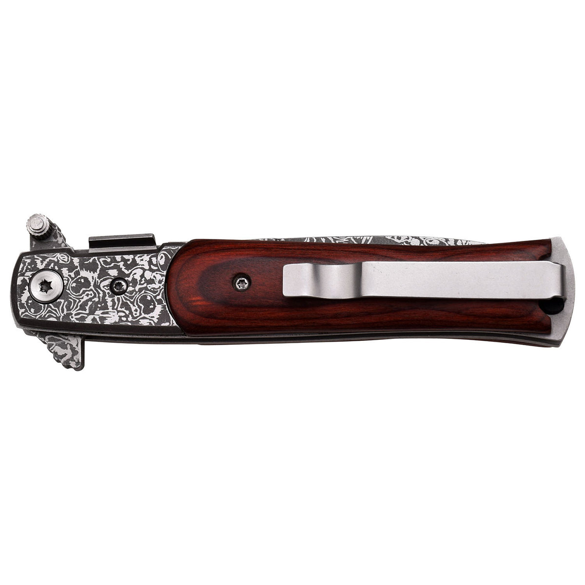 Tac-Force Speedster Stiletto - Damascus Etched Pakkawood Folding Knife