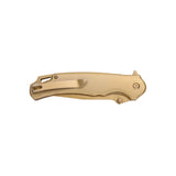 Tac Force Speedster Model gold pocket knife folded on a white background