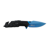 Tac Force Speedster Model Cool Folding knife with a blue blade and black handle on a white background