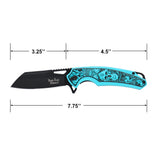 Dark Side Blades DS-A2003B Spring Assisted Knife – Teal Blue 3D Skull Sculpted Handle with Black Wharncliffe Blade - Frontier Blades