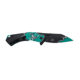 Dark Side Blades Teal Green Pirate Graphic Handle & Black tanto Blade Spring Assisted Knife