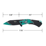 Dark Side Blades Teal Green Pirate Graphic Handle & Black tanto Blade Spring Assisted Knife