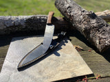 12" Handmade Damascus Steel Kitchen Knife Walnut Wood Handle & Genuine Leather Sheath