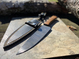 12" Handmade Damascus Steel Kitchen Knife Walnut Wood Handle & Genuine Leather Sheath