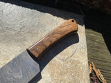 12" Handmade Damascus Steel Kitchen Knife Walnut Wood Handle & Genuine Leather Sheath