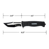 USMC M-A3005BK "The Few The Proud" Spring Assisted Knife – Two-Tone Tanto Blade with Black Handle & Glass Breaker