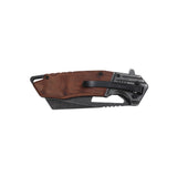 USMC "The Few The Proud" Spring Assisted Knife – Wharncliffe Blade with Brown Wood Handle