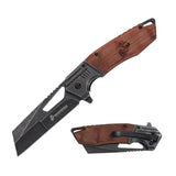 USMC "The Few The Proud" Spring Assisted Knife – Wharncliffe Blade with Brown Wood Handle