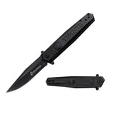 USMC The Few The Proud black spear point tactical knife with plain edge and glass breaker