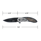 MTech USA Black Stainless Steel Blade & Etched Wood Handle  Spring Assisted Folding Knife
