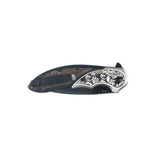 MTech USA Black Stainless Steel Blade & Etched Wood Handle  Spring Assisted Folding Knife