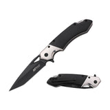 MTech USA MT-A2019BK spring assisted knife with black drop point blade and black wood handle with silver bolster.